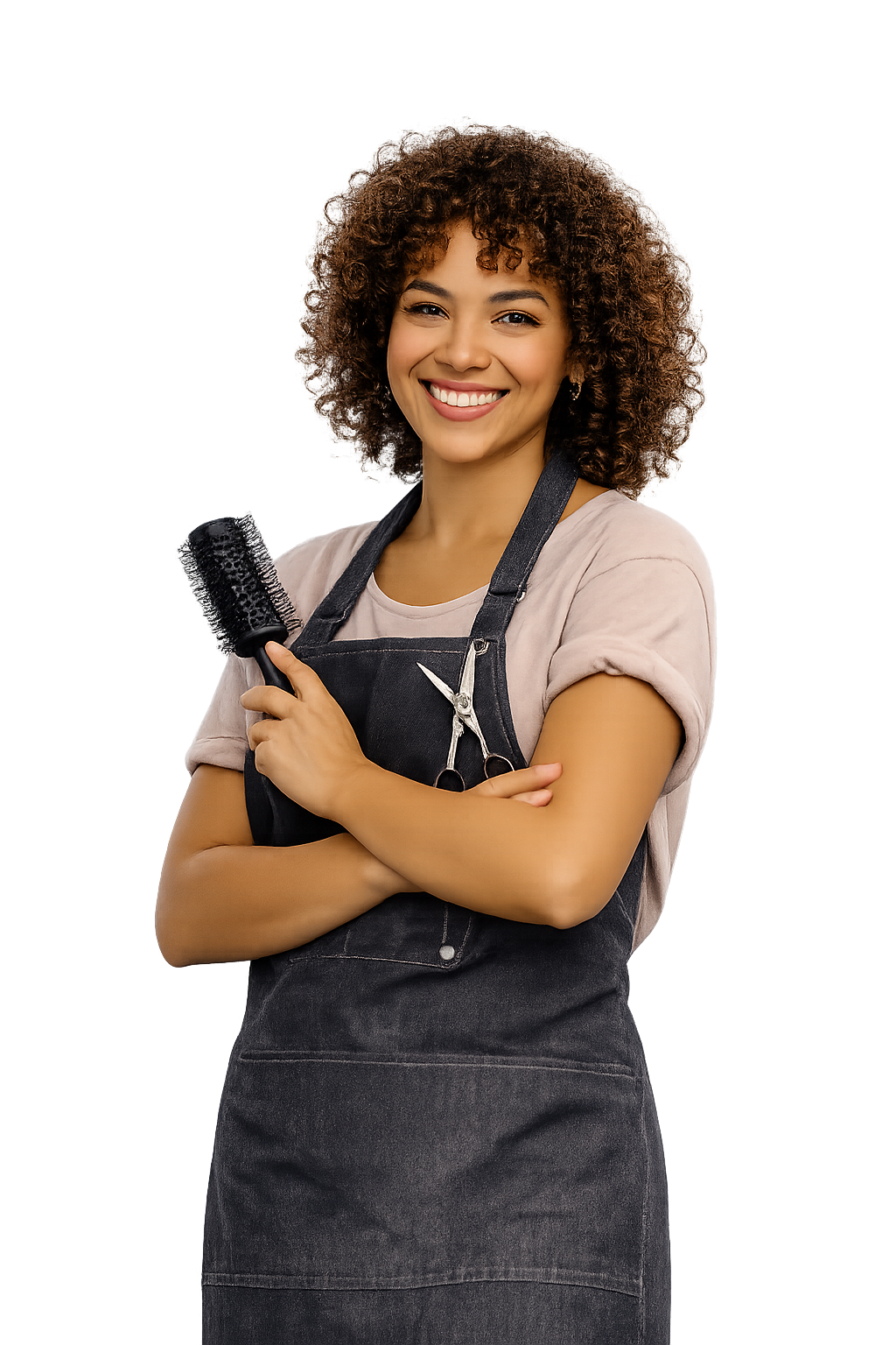 Salon stylist standing in front of the calendar interface