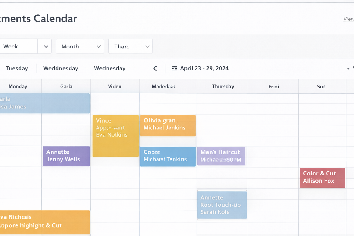Salon appointment calendar interface